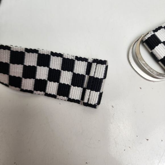 Retro Checkerboard Black & White D-ring Buckle Small Nylon Belt Unisex - Picture 2 of 4